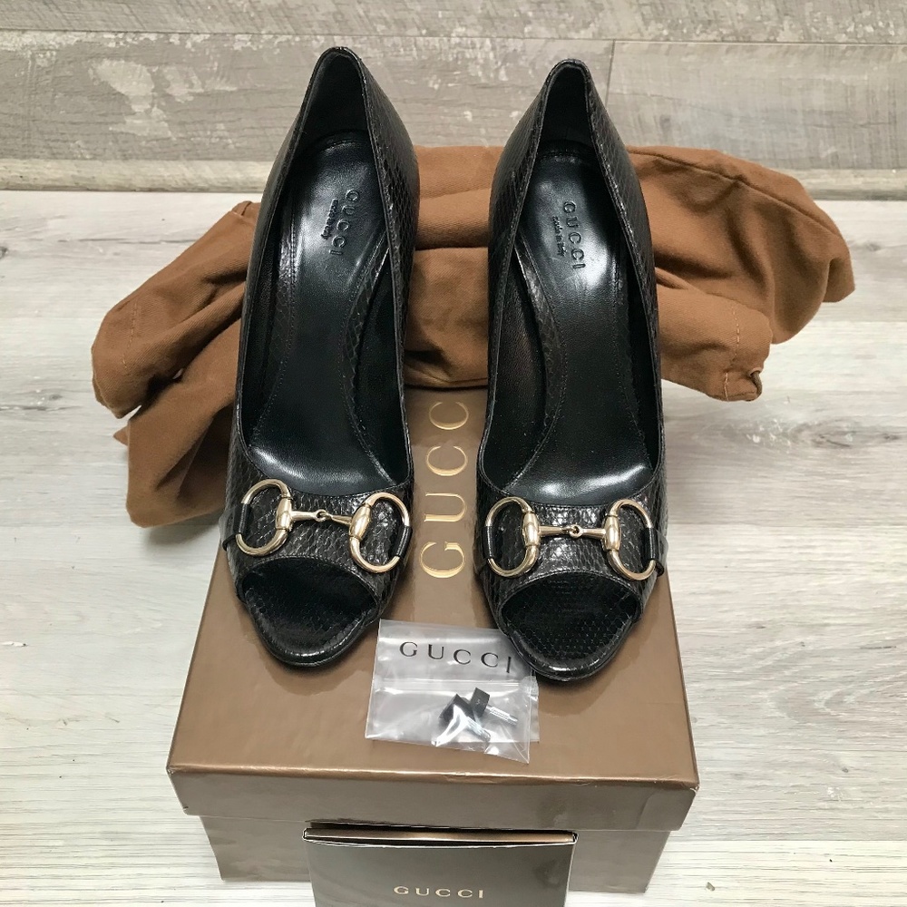 Gucci Python Open Toe Horse Bit Pump Size 7 - image 1